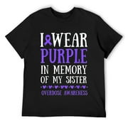 Mens I Wear Purple In Memory Of My Sister Overdose Awareness T-Shirt Black 2X-Large