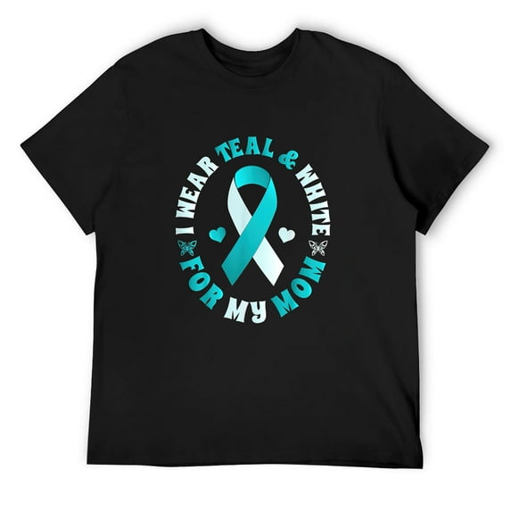 Mens I Wear Teal And White For My Mom Cervical Cancer T-Shirt Black Large
