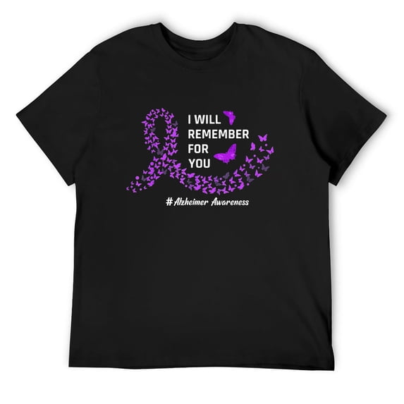 Mens I Will Remember For You Purple Ribbon Alzheimer Awareness T-Shirt Black X-Large