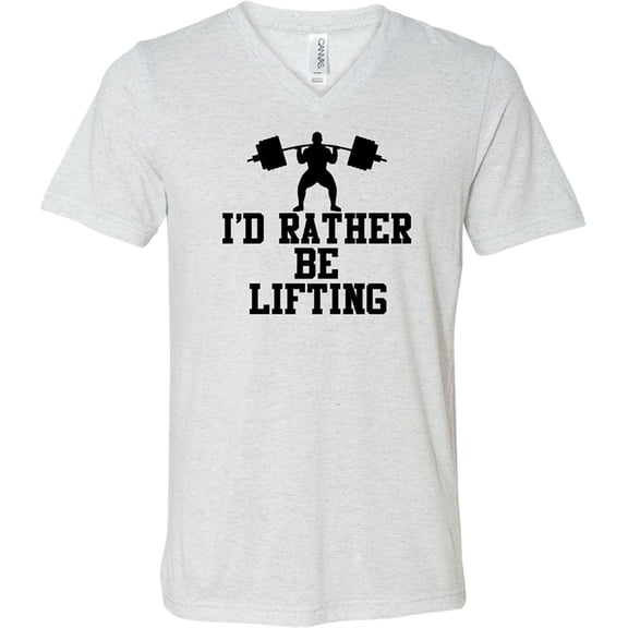Mens I'd Rather Be Lifting Funny Gym V-neck Tee - White Fleck, 2XL