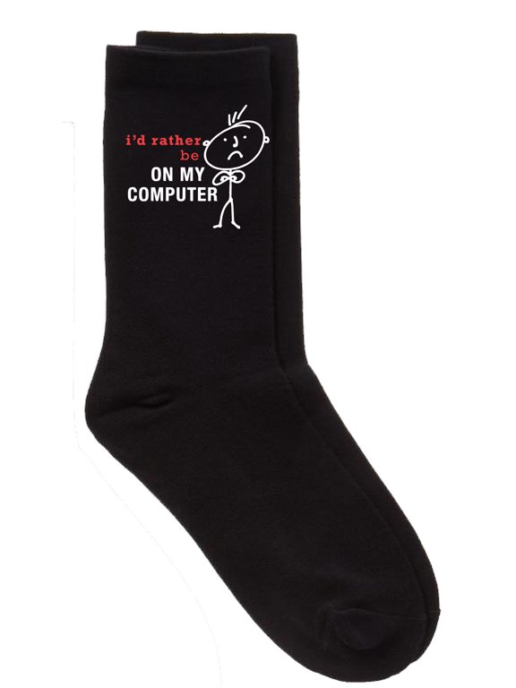 Mens I'd Rather Be On My Computer Black Calf Socks Valentines Day Dad Husband Boyfriend Uncle Grandpa Grandad Present