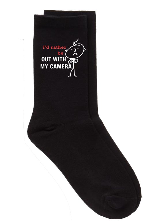 Mens I'd Rather Be Out With My Camera Black Calf Socks Fathers Day Dad Husband Boyfriend Uncle Grandpa Grandad Present