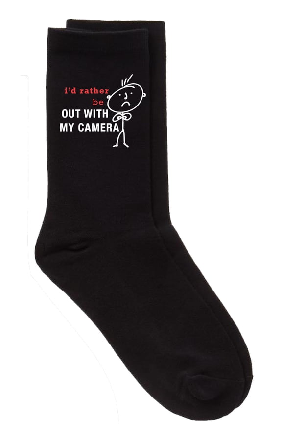 Mens I'd Rather Be Out With My Camera Black Calf Socks Fathers Day Dad Husband Boyfriend Uncle Grandpa Grandad Present