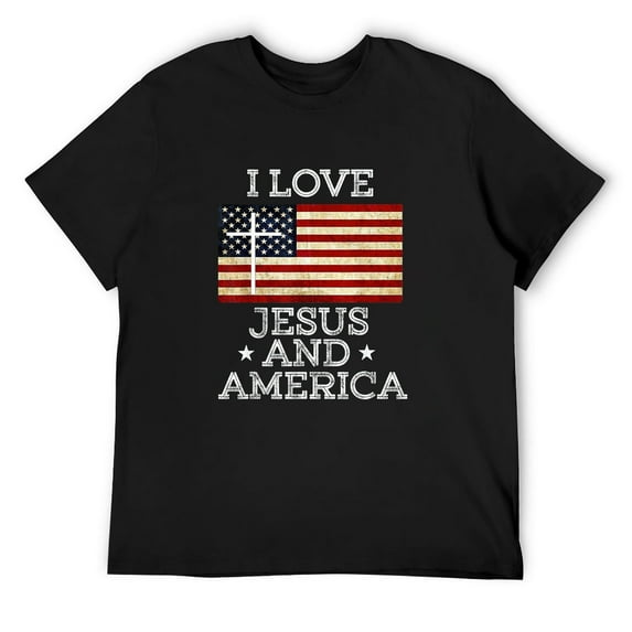 Mens I love Jesus and America T-Shirt Black Small