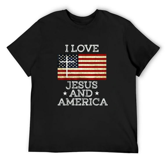 Mens I love Jesus and America T-Shirt Black Small