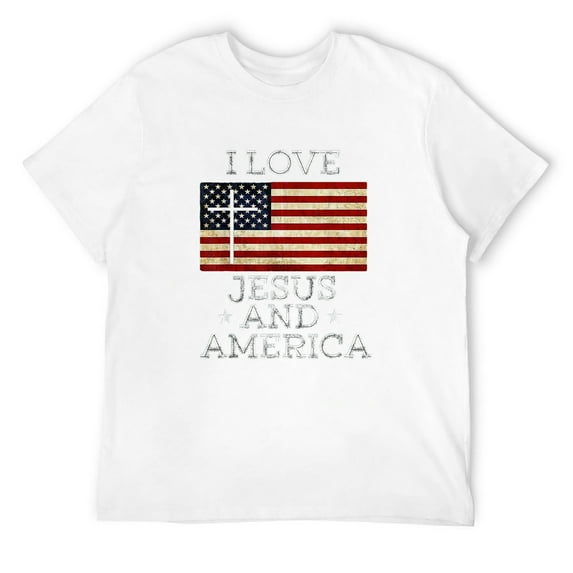 Mens I love Jesus and America T-Shirt White 4X-Large