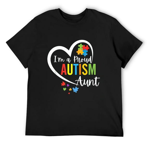 Mens I'm A Proud Autism Aunt Love Heart Autism Awareness Puzzle T-Shirt Black 3X-Large