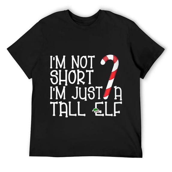 Mens I'm Not Short I'm Just A Tall Elf Design Round Neck T-Shirt Black
