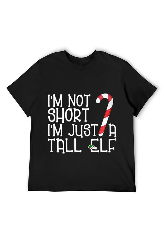 Mens I'm Not Short I'm Just A Tall Elf Design Round Neck T-Shirt Black