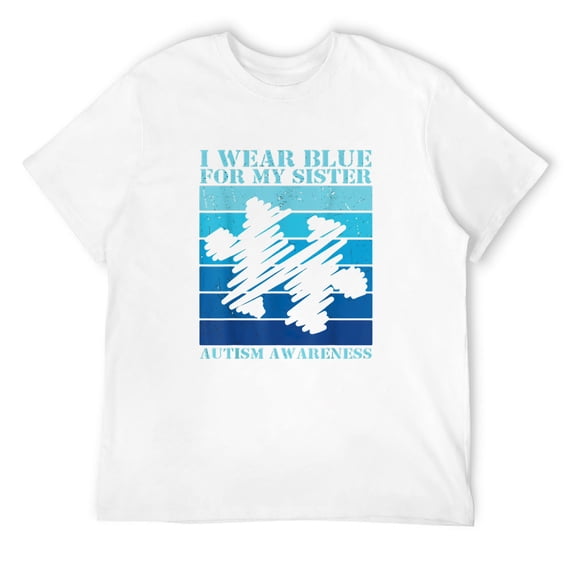 Mens I wear Blue For My Sister Sister Family Autism Awareness T-Shirt White 2X-Large