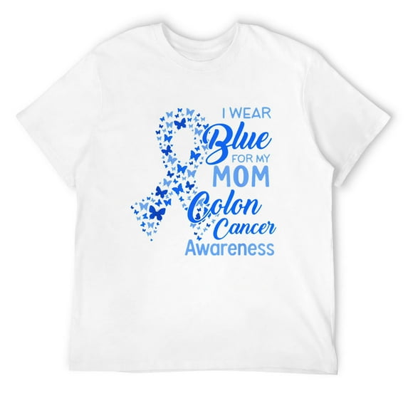 Mens I wear Blue for my Mom Colon Cancer Awareness T-Shirt White 3X-Large
