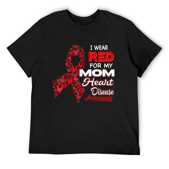 Mens I wear Red For my Mom Heart Disease Awareness Shirt Black X-Large