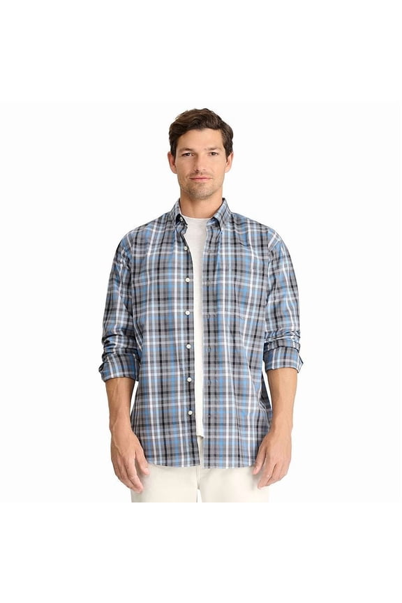 Mens IZOD(R) Plaid Performance Comfort Button Down Shirt, Medium, Quiet Shade