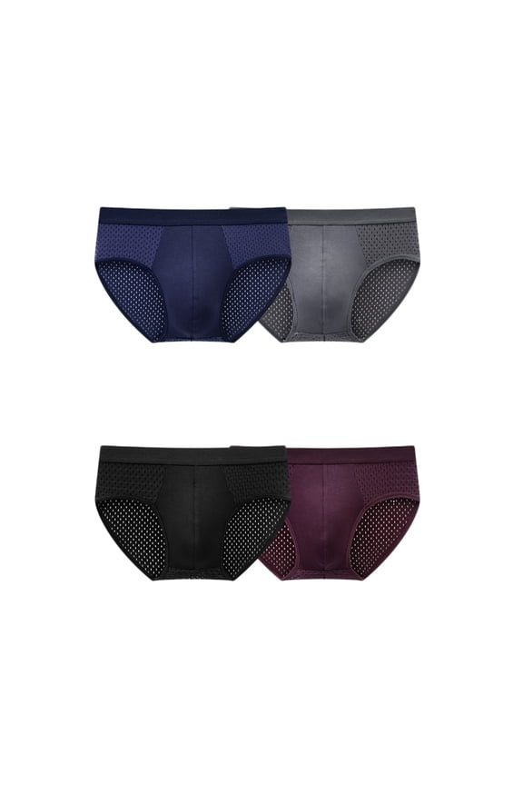 Mens Ice Silk Briefs 4 Pack Seamless Mesh Breathable Underwear Lightweight Pouch