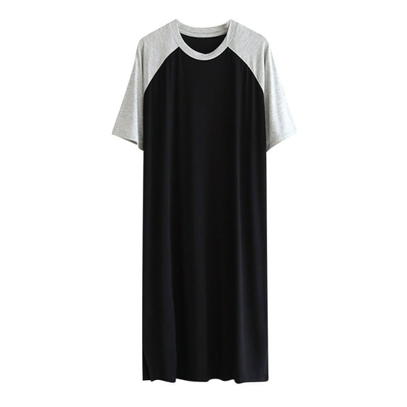 Mens Ice Silk Nightshirt Pajamas Raglan Short Sleeve Nightgown Sleepwear Big&Tall Sleep Shirts Soft Comfort Nightgowns