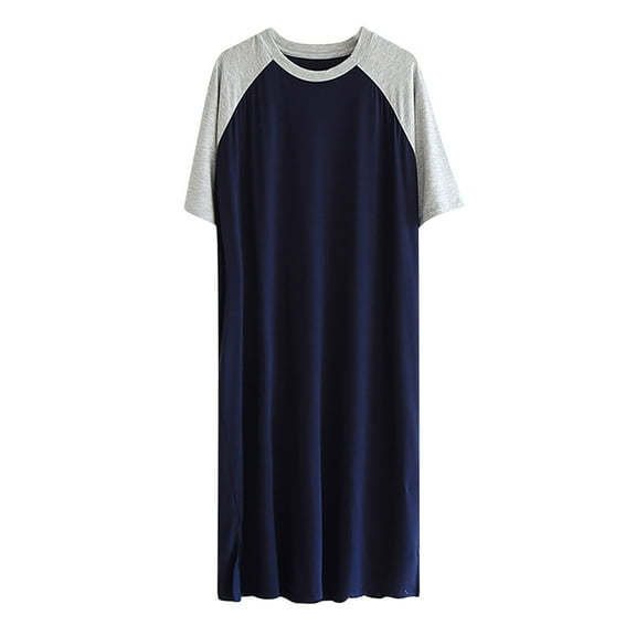 Mens Ice Silk Nightshirt Pajamas Raglan Short Sleeve Nightgown Sleepwear Big&Tall Sleep Shirts Soft Comfort Nightgowns