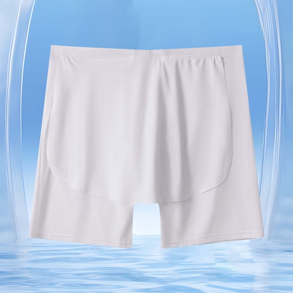 Mens Ice Silk Skirt Pants Briefs Lengthened Roll Side Opening Underwear Shorts Breathable Lightweight BottomsWhiteXXL