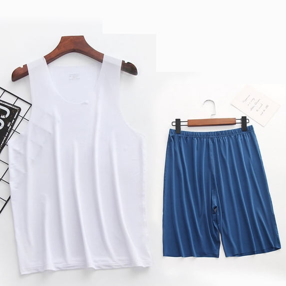 Mens Ice Silk T-Shirt & Short Pants 2Pcs Pijamas Sleep Set Ultra-thin Homewear Clothing Summer Pyjamas Sleepwear Nightwear Suit