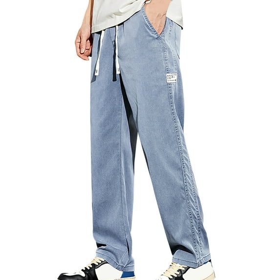 Mens Ice Silk Wide Leg Pants Summer Thin Breathable Tencel Trousers Loose Straight Leg Athletic Sporty Slacks L