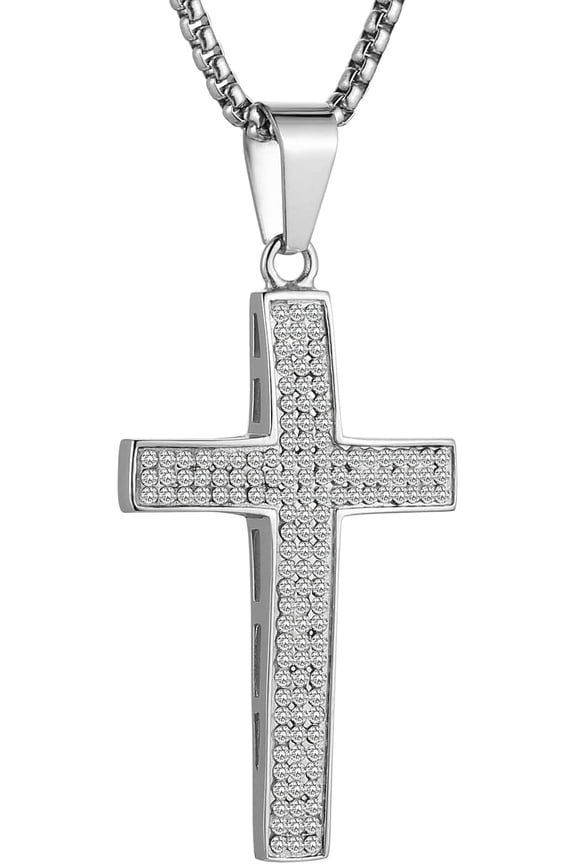 Mens Iced Out Cross Cz Inlay Pendant 18k Gold Plated Stainless Steel Hip-Hop Necklace 24"
