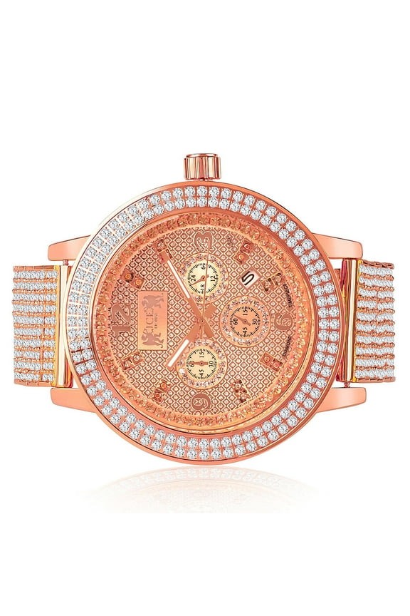 Mens Iced Out Custom Watch Rose Gold Finish Genuine Diamond Dial Khronos Joe Rodeo Jojo Jojino