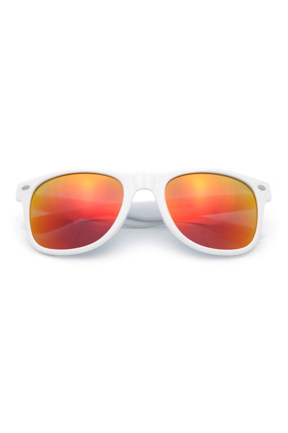 Mens Iconic Hipster Horn Rim Plastic Sunglasses [White - Red Mirror]