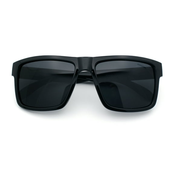 Mens Iconic Horn Rim Oversized Rectangle Urban Plastic Sunglasses Shiny Black - Black