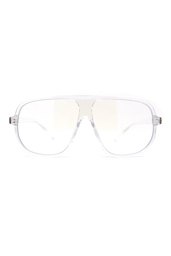 Mens Iconic Shield Racer Flat Top Mobster Plastic Sunglasses Clear