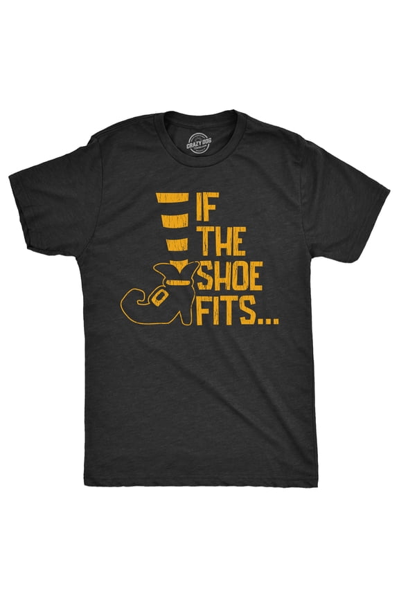 Mens If The Shoe Fits T Shirt Funny Halloween Witch Feet Salem Joke Tee for Guys Graphic Tees