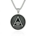 thumbnail image 1 of Mens Illuminati The All-Seeing-Eye Pyramid/Eye Symbol Round Pendant Stainless Steel Necklace, 1 of 5