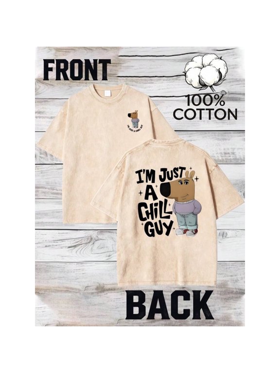 Mens Im Just A Chill Guy Graphic T-Shirt - Apricot, Casual Short Sleeve, Relaxed Fit, 100% Cotton