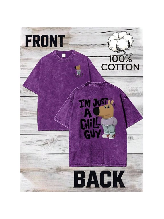 Mens Im Just A Chill Guy Graphic T-Shirt - Violet, Casual Short Sleeve, Relaxed Fit, 100% Cotton