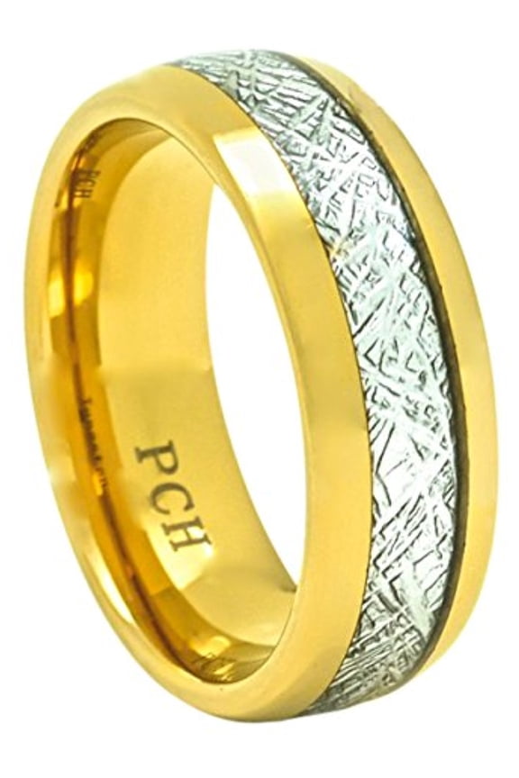 Mens Imitated Meteorite Tungsten Ring Comfort Fit Dome Wedding Band 8mm 14K Gold Plate (7.5)