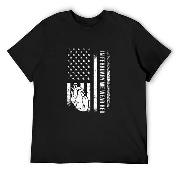 Mens In February We Wear Red - Heart Health Awareness Short Sleeve T-Shirt Black 4X-Large