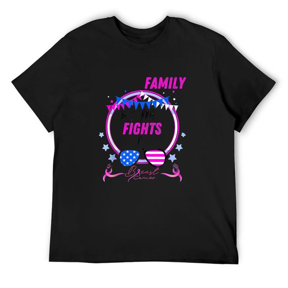 Mens In This Family No One Fight Alone Breast Cancer Awareness T Shirts Black 3X-Large
