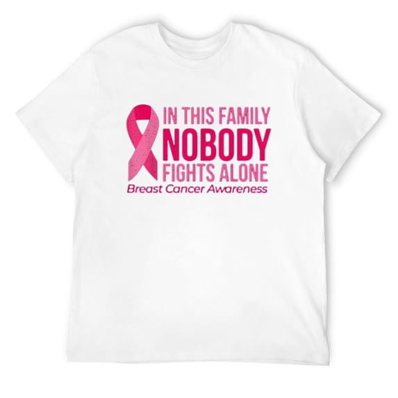 Mens In This Family Nobody Fights Alone Breast Cancer Support T-Shirt White X-Large
