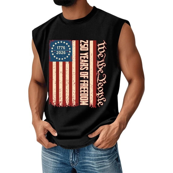 Mens Independence Day Shirt 250 Anniversary Usa Patriotic Shirts Graphic Sleeveless American Flag T Shirts Crew Neck Loose We the People Tank Tops Dark Blue L