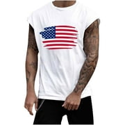 Mens Independent Day Tank Tops American Flag Shirt 4Th Of July Tops Summer Sleeveless T-Shirt Tops Flag Print Vest Patriotic Star Stripes Blouse Usa Patriotic O Neck Tees JUPAOPON