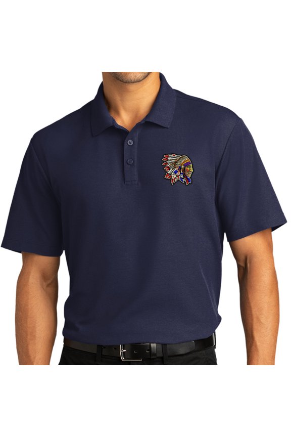 Mens Indian Big Chief Motorcycle Patch Short Sleeve Polo Shirt, 3XL True Navy Blue