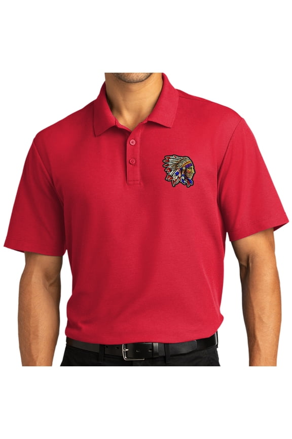 Mens Indian Big Chief Motorcycle Patch Short Sleeve Polo Shirt, Extra-Small Rich Red