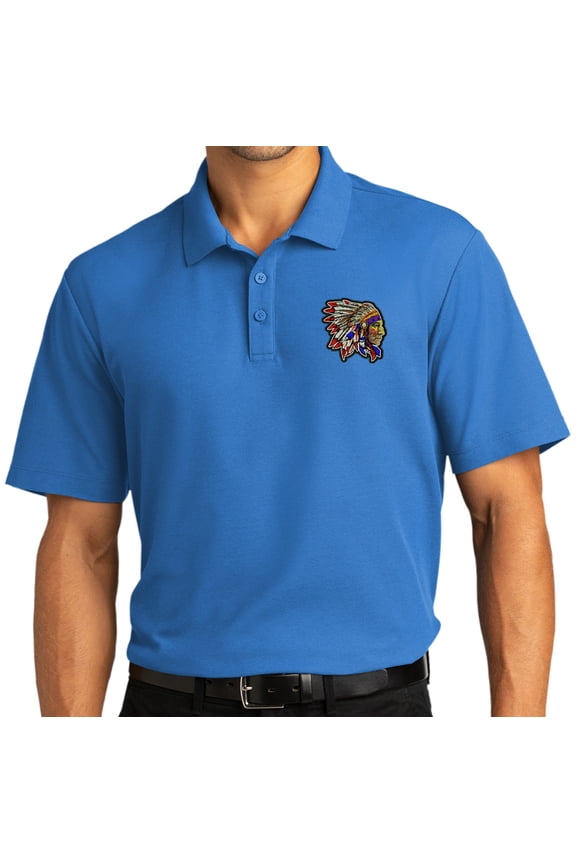Mens Indian Big Chief Motorcycle Patch Short Sleeve Polo Shirt, Large Strong Blue