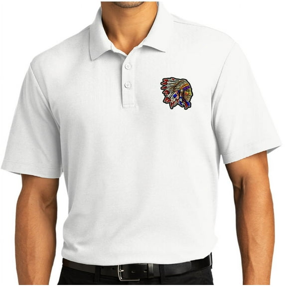 Mens Indian Big Chief Motorcycle Patch Short Sleeve Polo Shirt, Small White