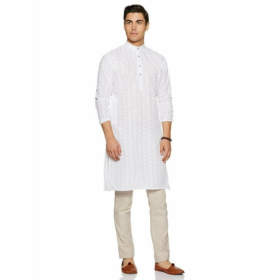 Mens Indian Designer Cotton Lucknawi Chikan Embroidered Ethnic Festive Kurta
