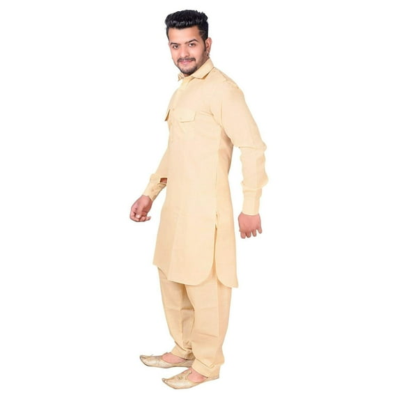 Mens Indian Pakistani Bollywood Designer Cotton Linen Pathani Suit Salwar Set
