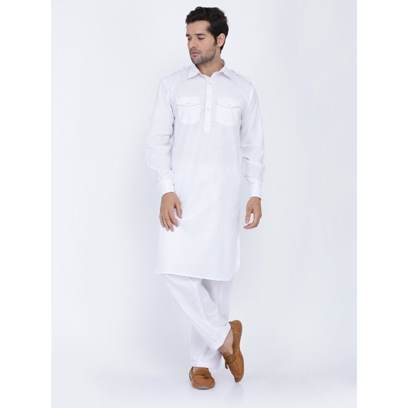 Mens Indian Pakistani Bollywood Designer Cotton Linen Pathani Suit Salwar Set