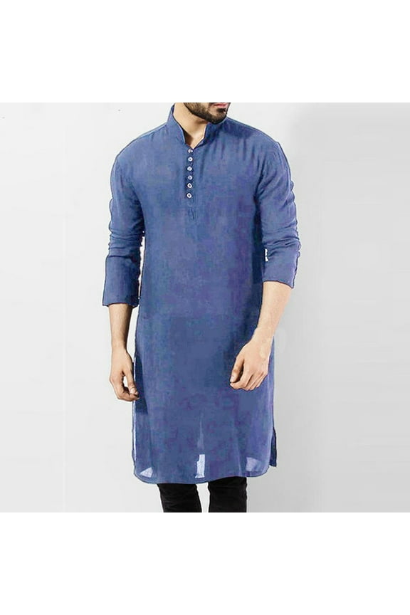 Mens Indian Traditional Kurta Shirt Long Sleeve Ethnic Kaftan Shirt Blouse Tunic