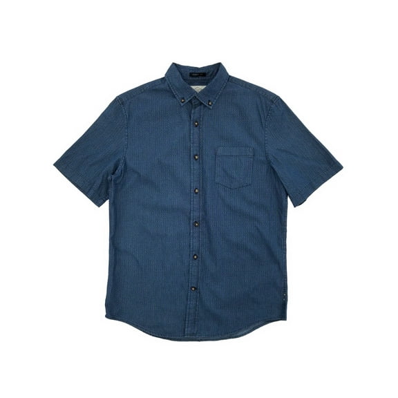 Mens Indigo Square Geo Button-Down Short Sleeve Shirt Small