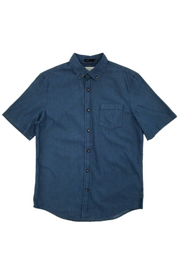 Mens Indigo Square Geo Button-Down Short Sleeve Shirt Small