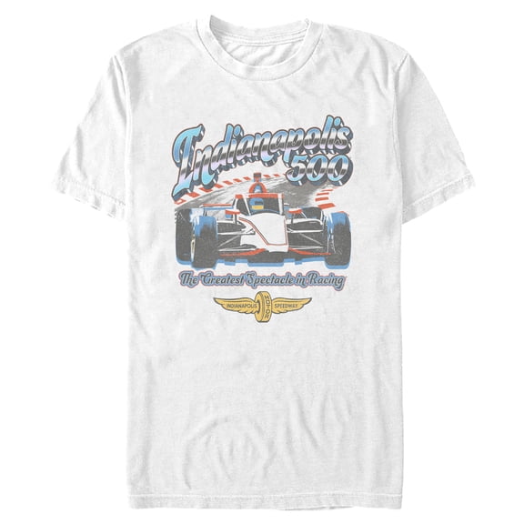 Mens Indy 500 The Greatest Spectacle in Racing Chrome Logo T Shirt