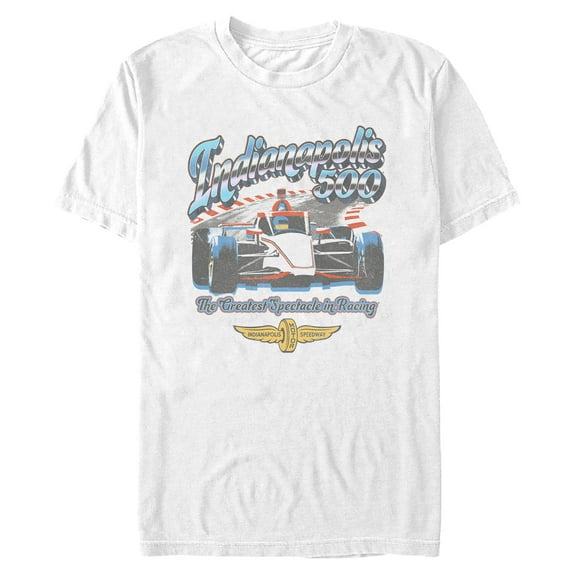 Mens Indy 500 The Greatest Spectacle in Racing Chrome Logo T Shirt